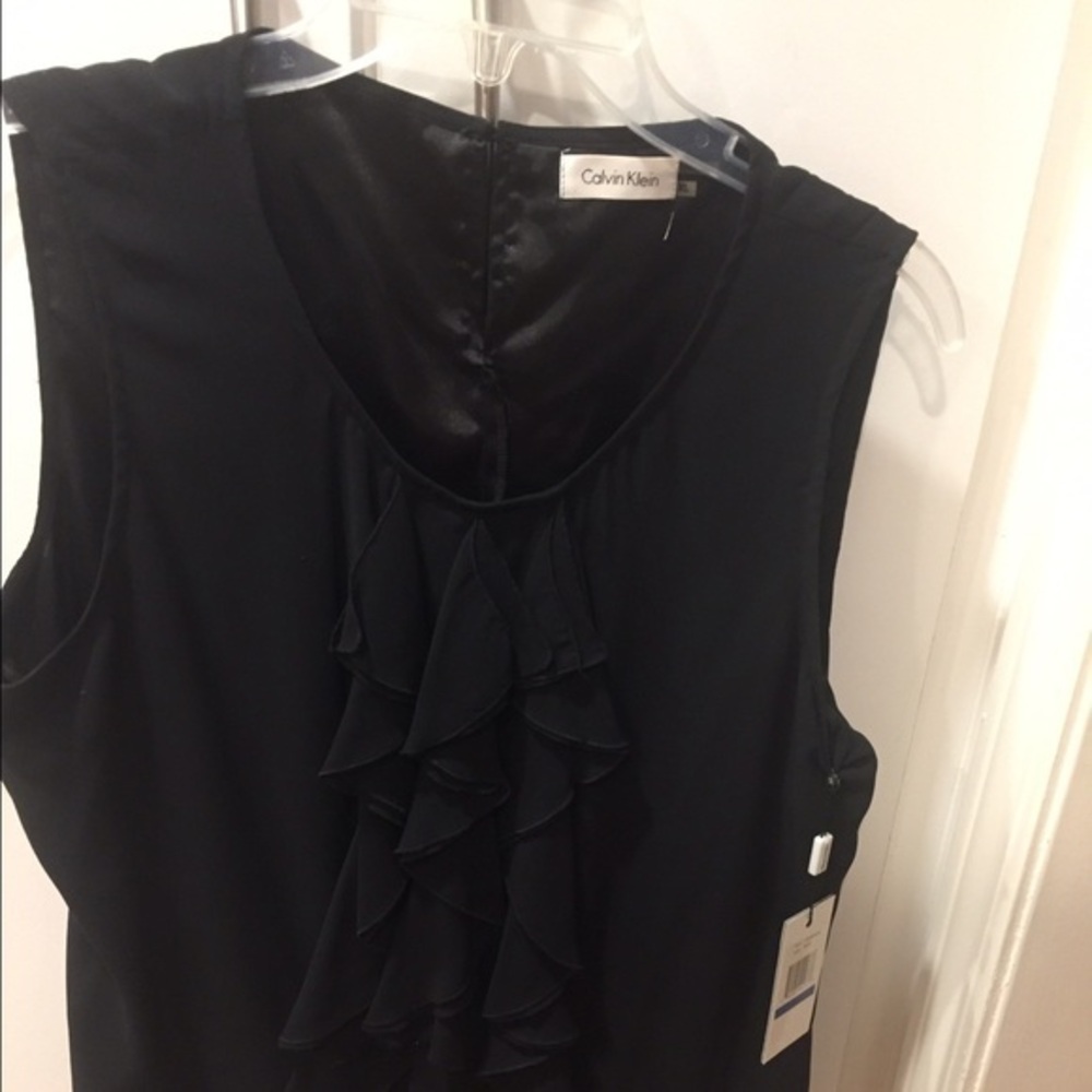 Calvin Klein Ruffle Triple Ruffle  Front Sleeveless Black Top - XL NWT